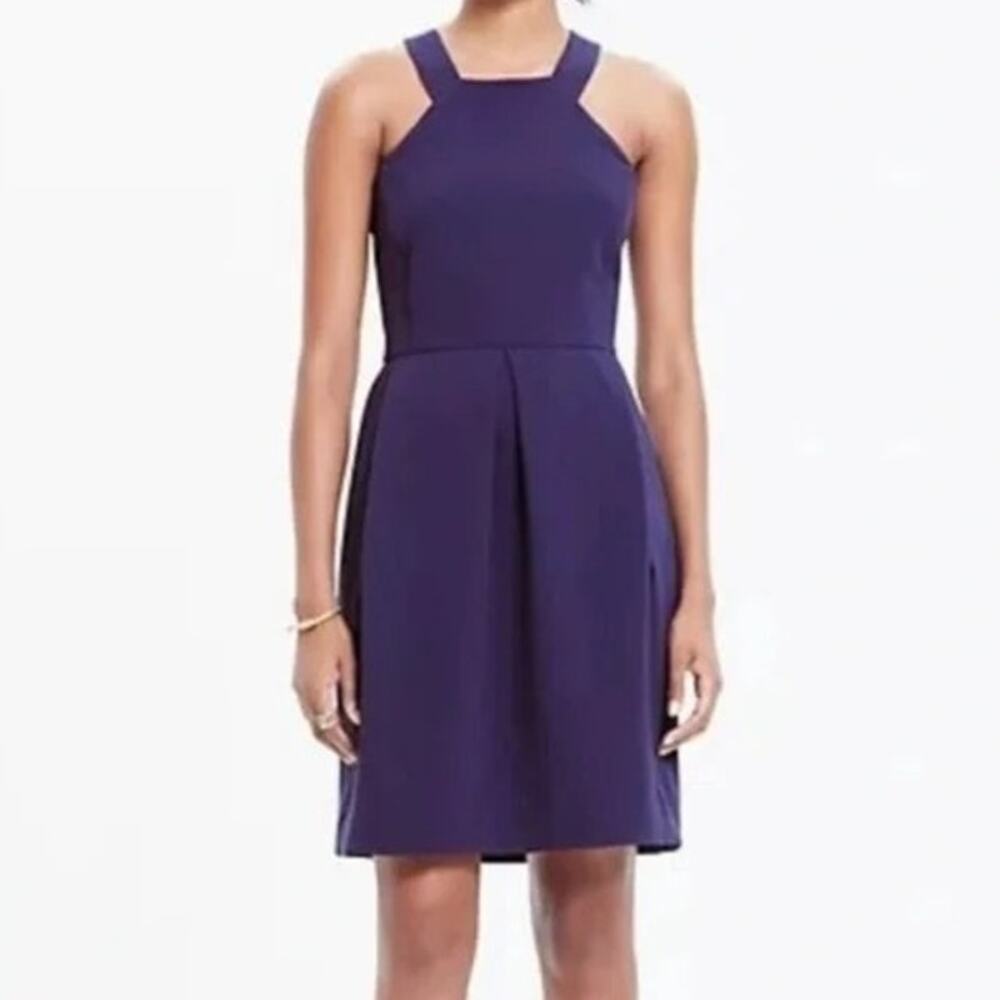 Madewell Size 8 Nightspin Navy Blue Fit Flare Halter Knee Length Cocktail‎ Dress